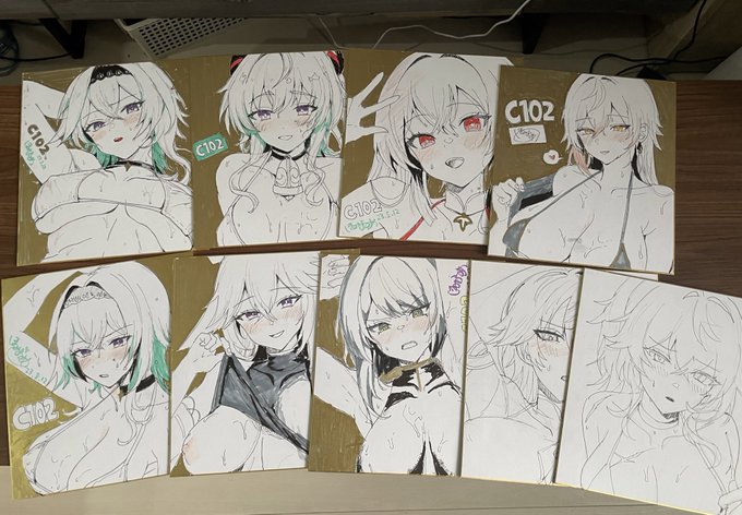 描き途中のもあるけど色紙9枚用意できた 