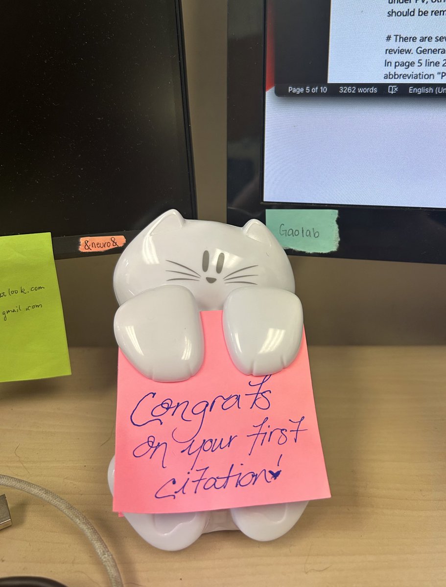 neuro_nadia's tweet photo. Received the sweetest sentiment from my friend and colleague @Candy_Rizzi celebrating my first citation! (As of today I have 2!). Take that, imposter syndrome! 😁 https://t.co/GvqV1j3kdB