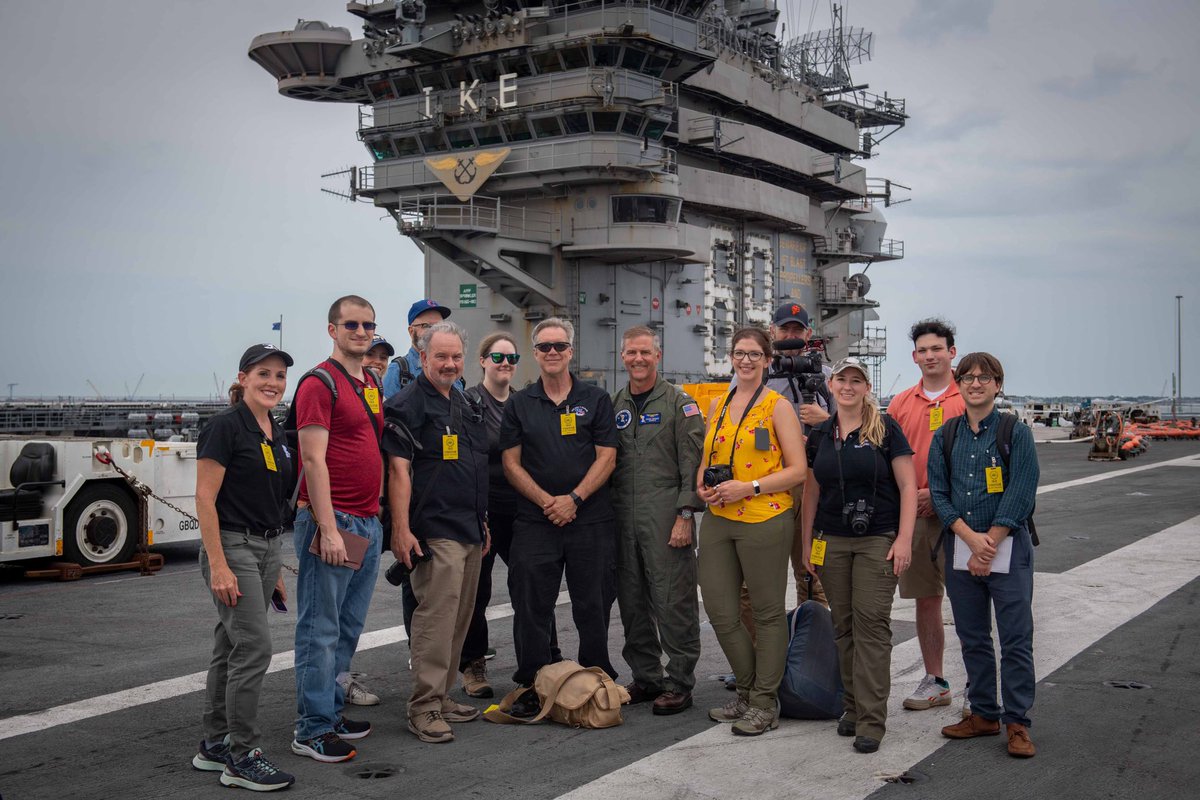 TheCVN69's tweet photo. #MightyIKE and @CSG_two were visited by members of the media to talk about the IKECSG role in Large Scale Exercise (LSE) 2023.
#NavyMarineCorpsTeam
#MaritimeDominance #NavalIntegration #FacesofLSE2023
@USFleetForces @USMC @CSG_4 @USNavy https://t.co/XHqNoAutoh