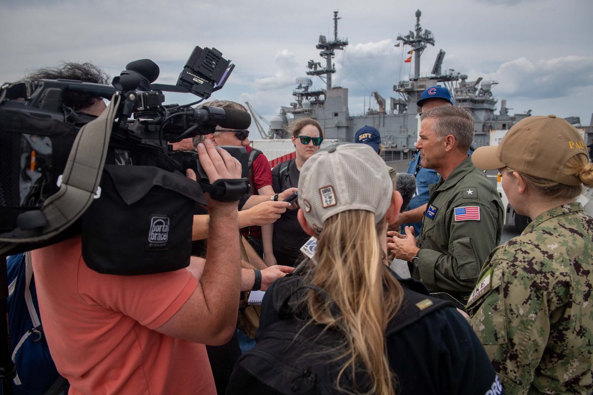 TheCVN69's tweet photo. #MightyIKE and @CSG_two were visited by members of the media to talk about the IKECSG role in Large Scale Exercise (LSE) 2023.
#NavyMarineCorpsTeam
#MaritimeDominance #NavalIntegration #FacesofLSE2023
@USFleetForces @USMC @CSG_4 @USNavy https://t.co/XHqNoAutoh