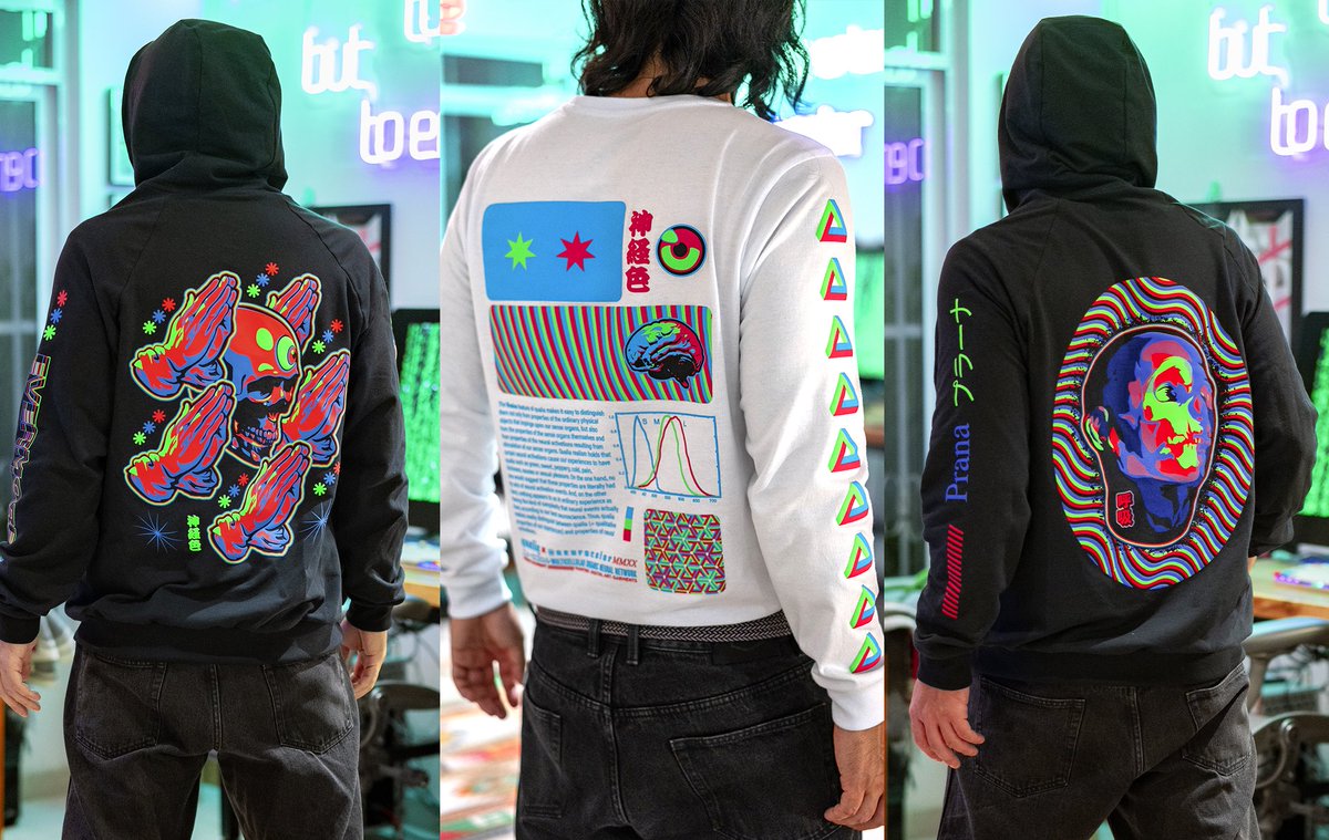 🔴🟢🔵@neurocolor x @qualia_co🔴🟢🔵 limited edition clothing + NFTs thread link to mints: evermore — 永々 hoodie: app.manifold.xyz/c/Evermore-Hoo… The Qualia Problem long sleeve: app.manifold.xyz/c/thequaliapro… Prana — プラーナ hoodie: app.manifold.xyz/c/Prana-Hoodie