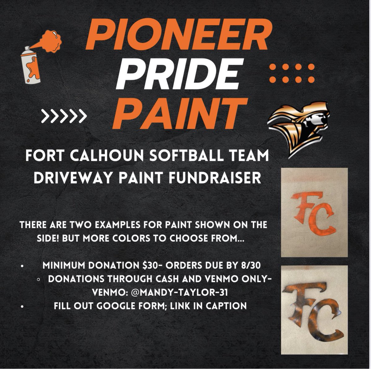 Help us paint the town with Pioneer Pride!! 🧡🖤 click the form to see more color options and get signed up!
forms.gle/xrEZxBJYiXKSKx…