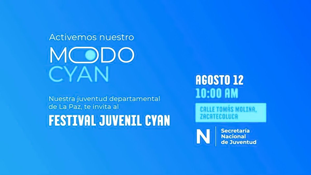 _FernandoRdguez's tweet photo. ¡Nos vemos mañana jóvenes del departamento La Paz!

#ModoCyan 💙 https://t.co/wuR9D5ONot