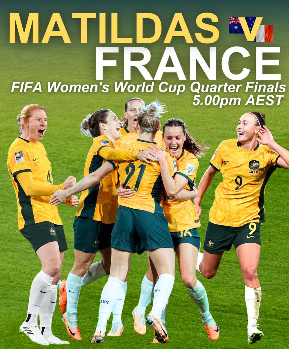🇦🇺🇫🇷 <a href="/TheMatildas/">CommBank Matildas</a> are back in Brisbane for the quarter finals of the <a href="/FIFAWWC/">FIFA Women's World Cup</a>!

Watch live on <a href="/Channel7/">Channel 7</a> or <a href="/OptusSport/">Optus Sport</a> at 5.00pm (AEST).