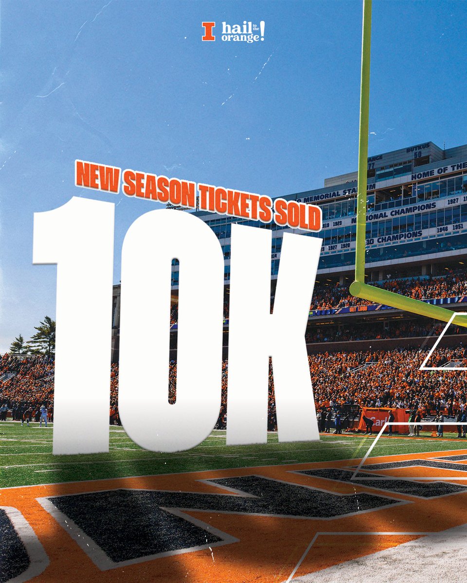 IlliniFootball's tweet photo. THANK YOU!

2023 NEW season tickets are now over 10,000!

Join the #famILLy this fall: https://t.co/TMHDikkoLi

#Illini // #HTTO // #famILLy https://t.co/Ifni5zivH4