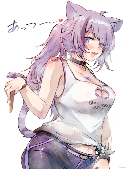 暑くてロングヘアをポニーテールにする猫耳お姉さん #絵かゆ