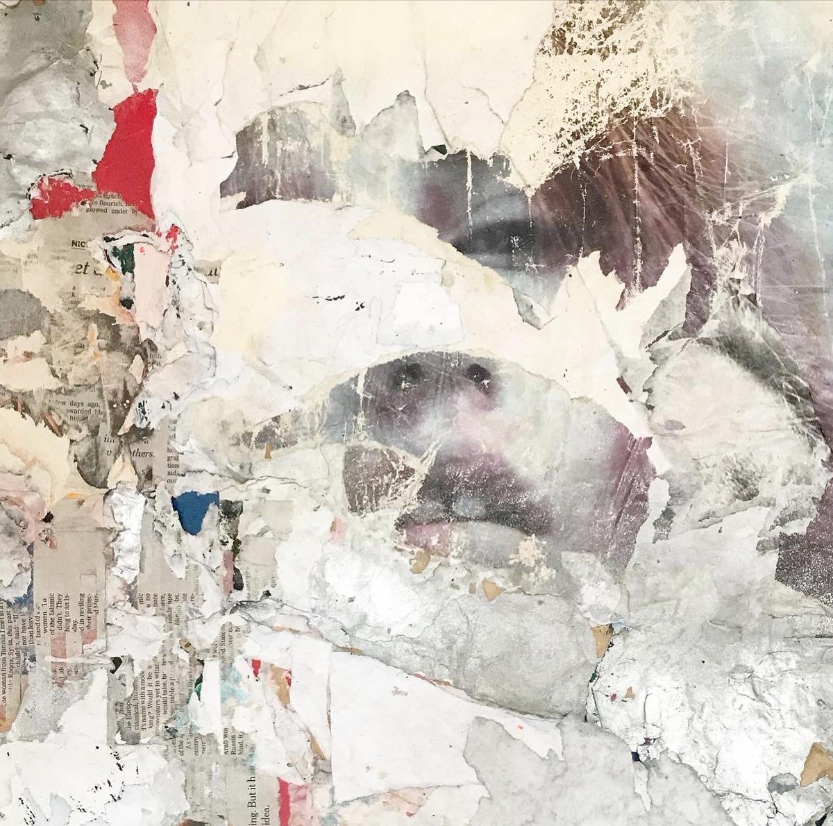iamstephenbliss's tweet photo. When I left Rockstar in 2016 I spent a few years experimenting with images that I tore from nyc hoardings - painted and tore into them, collaged different images together. The pieces with the least going on were the most effective. #etc https://t.co/v2dcQLEkrs
