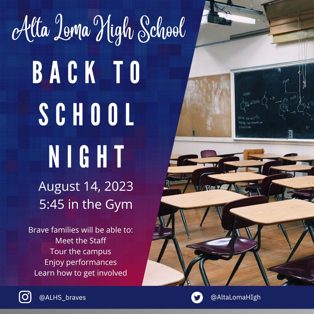 Back to School Night is next week. Make sure you save the date and mark your calendar.
