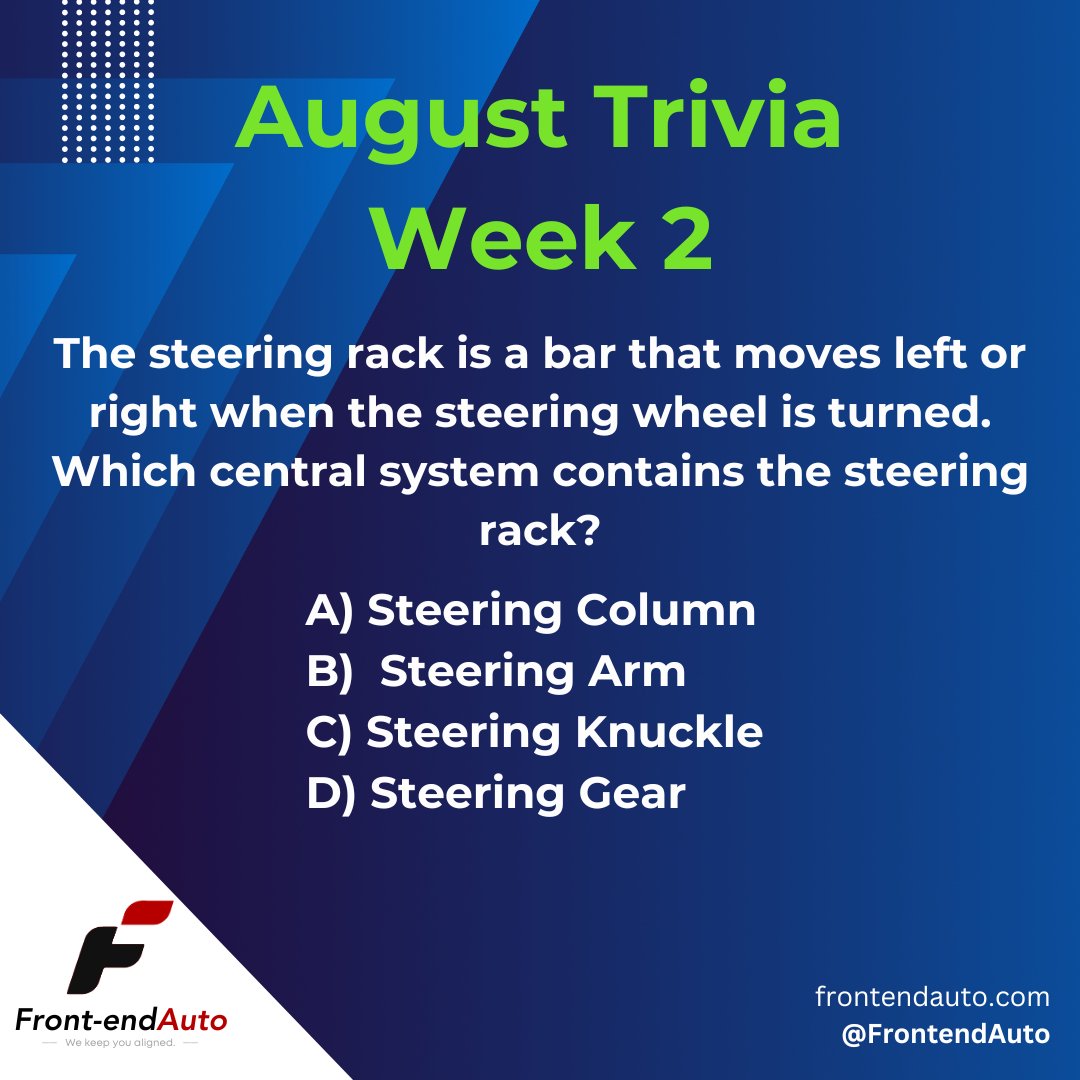 FrontendAuto's tweet photo. The first person to:
1. Like and comment with the correct answer.
2. Tag a friend who is also following Front-end Auto.
Will receive a $1,000 Front-end Auto gift card.
#FrontendAuto #Trivia #Fun
Visit our website at https://t.co/Y0QPWTS1Wu https://t.co/oNuZpjqYFP