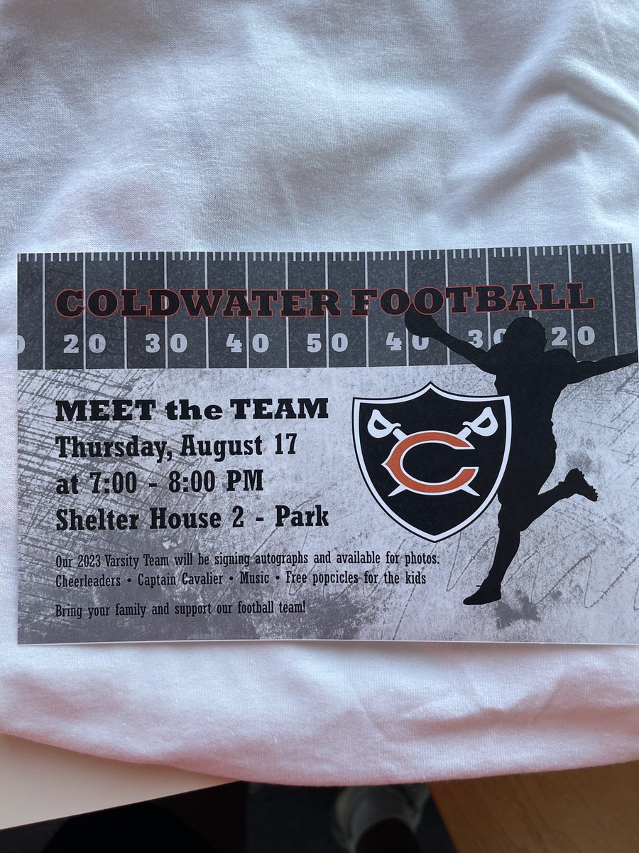 ColdwaterAD's tweet photo. Be sure to stop out to the Park next Thursday to meet and greet the Cavalier football team https://t.co/HQRvtK8A9B