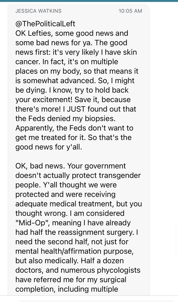 J6ssicaWatkins's tweet photo. #J6LM #J6LivesMatter #Translivesmatter #J6ssicaWatkins #PardonJess #PardonJ6ers #fuckthefeds https://t.co/P1b8TC2XzK