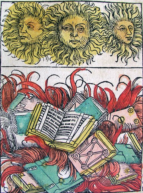 夏コミのイメージ。
照りつける太陽、炎暑、情熱が燃え上がる薄い本。
#中世写本で眺めるコミケ 
