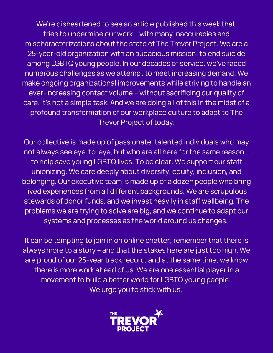 TrevorProject's tweet photo. A message from The Trevor Project. https://t.co/0rvPi36SJk