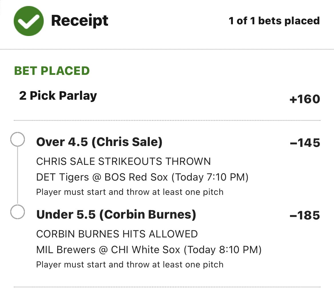 BDE__BETS's tweet photo. PARLAY PLAY 💥

Sale - Over 4.5 Ks
Burnes - Under 5.5 HA

Combined = +160 🤑

#MLB #MLBB #MLBPicks #MLBTwitter #mlbtwt #MLBxESPN #BanLGBTinPakistan #Caicedo #PremierLeague #TOTP #RepDetroit #DirtyWater #ThisIsMyCrew #WhiteSox #Guardiola #Alvarez #Driver #Everton #Foden #Stones 💰 https://t.co/HsWJsFHv6Q
