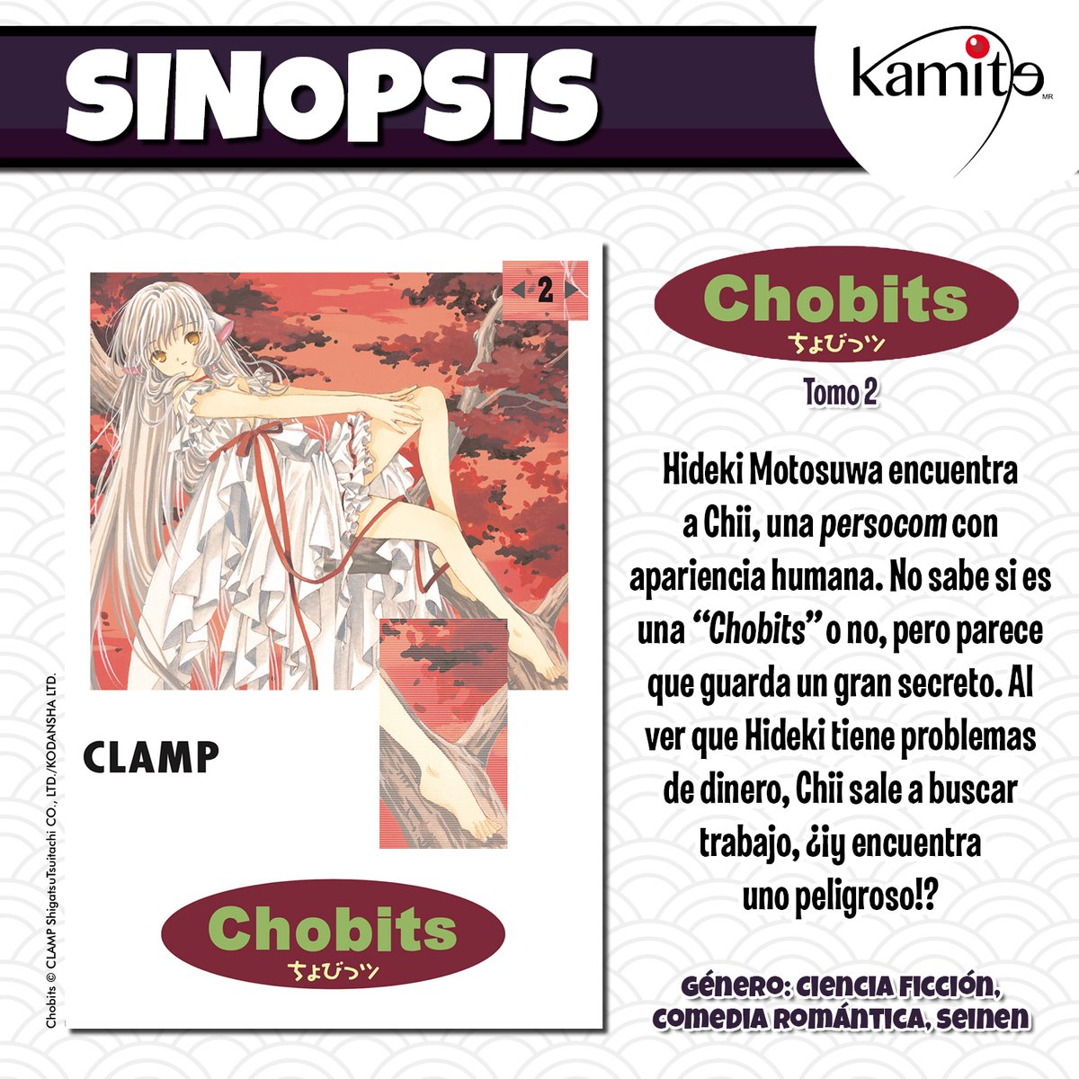 kamite_manga's tweet photo. Sobrinos, les compartimos la #sinopsis de #Chobits 2🤖.#Chii, está decidida a apoyar a #Hideki a conseguir dinero, pero ella sigue tomando literal las cosas. Nuestra #persocom obtiene un empleo y todo sale mal😭.
Titulo disponible en #Kamitiendas y aquí 👇 https://t.co/BLHzVxPZQc https://t.co/ybX6ZOu1Ob