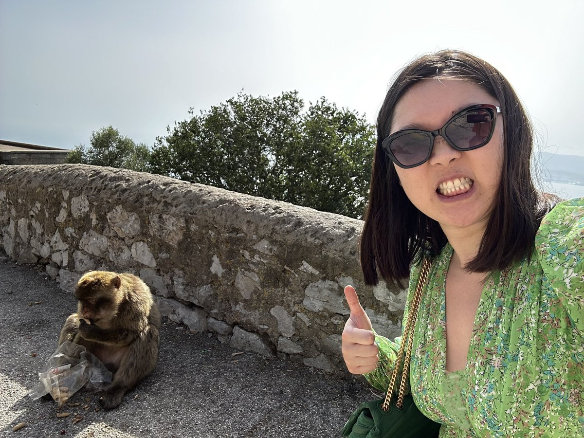 theweb3jess's tweet photo. ⛳️@HelloBlockus just wrapped our initial round!

CEO flag: not cutting my hair till we raise the next round!!!!

At the Rock of Gibraltar. With a mean monkey. 

Let’s BUIDL IT! https://t.co/4JMOE7AIGV