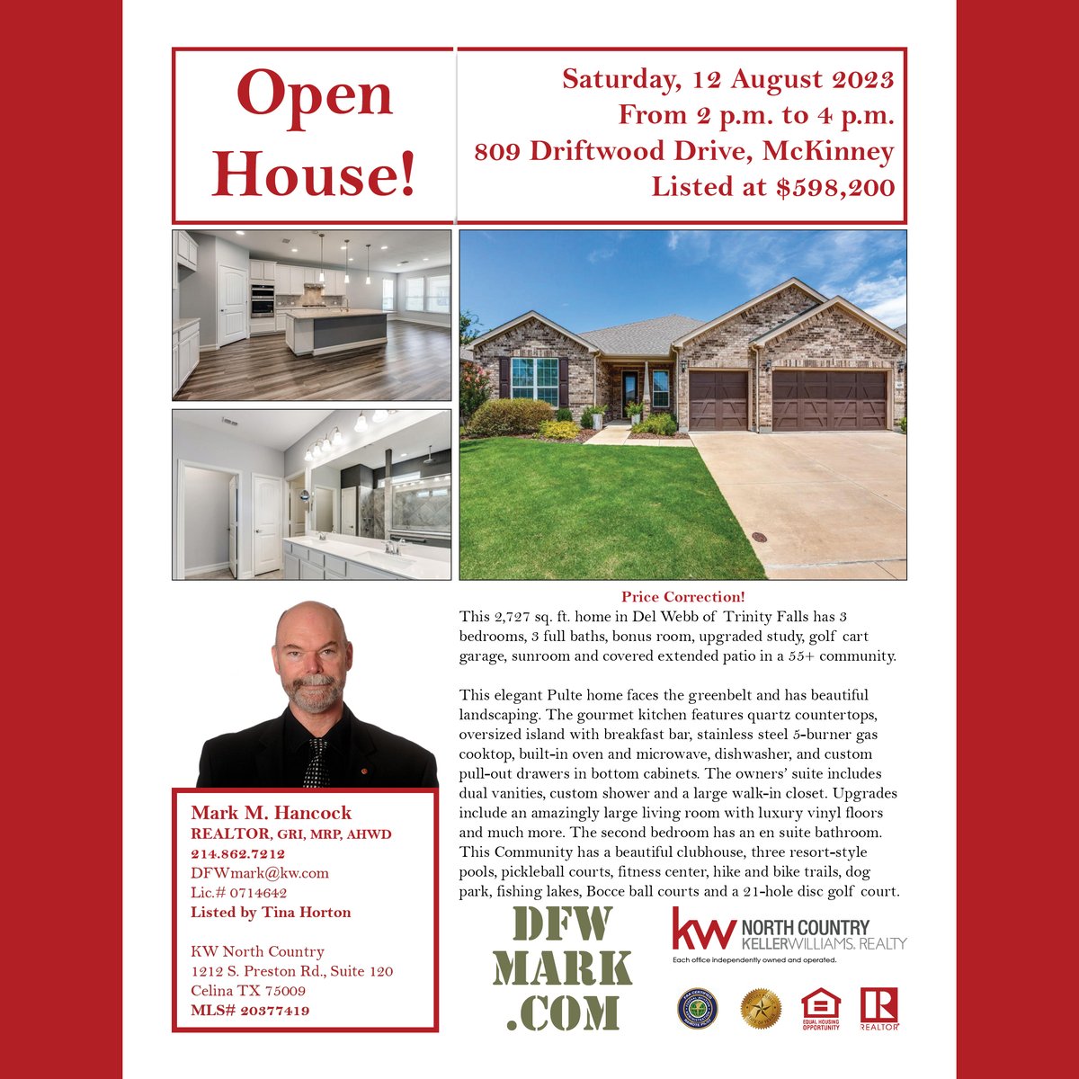 CollinRealty's tweet photo. Open House!
Learn more: https://t.co/KwhDWXNNBw
I’ve Got Your Six!
Mark M. Hancock, GRI, MRP, AHWD
REALTOR, New Build certified
214-862-7212
https://t.co/ikhtZv4gcc
#DFWmark #REALTOR #OpenHouse #McKinney #TrinityFalls #DelWebb #home #house #RealEstate #VeteranOwned https://t.co/8HwpXo6J3L