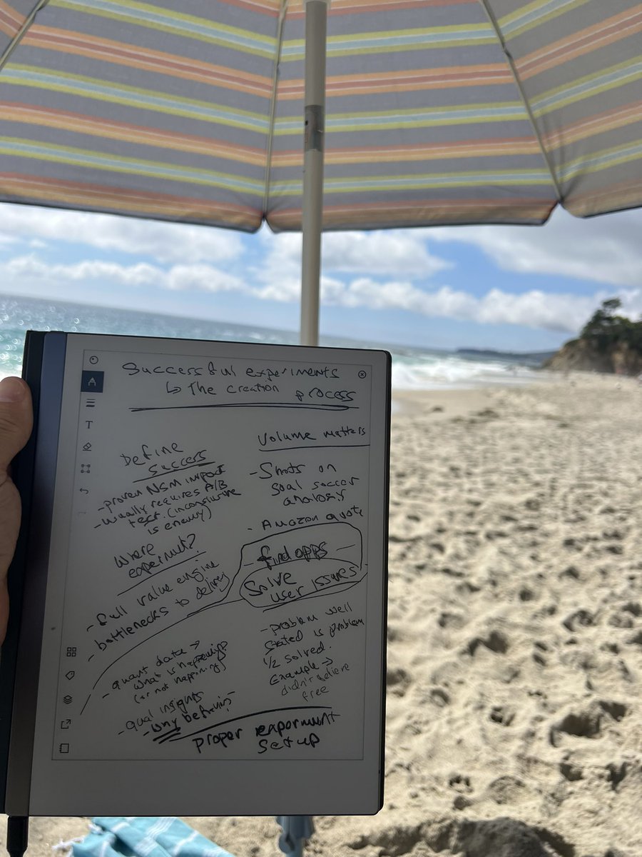 Prepping for my next presentation on 'The process for creating successful growth experiments.' I always start planning my presentation content with creative unstructured brainstorming. I could probably do it at a desk but the beach is much more inspiring :) #growthconf