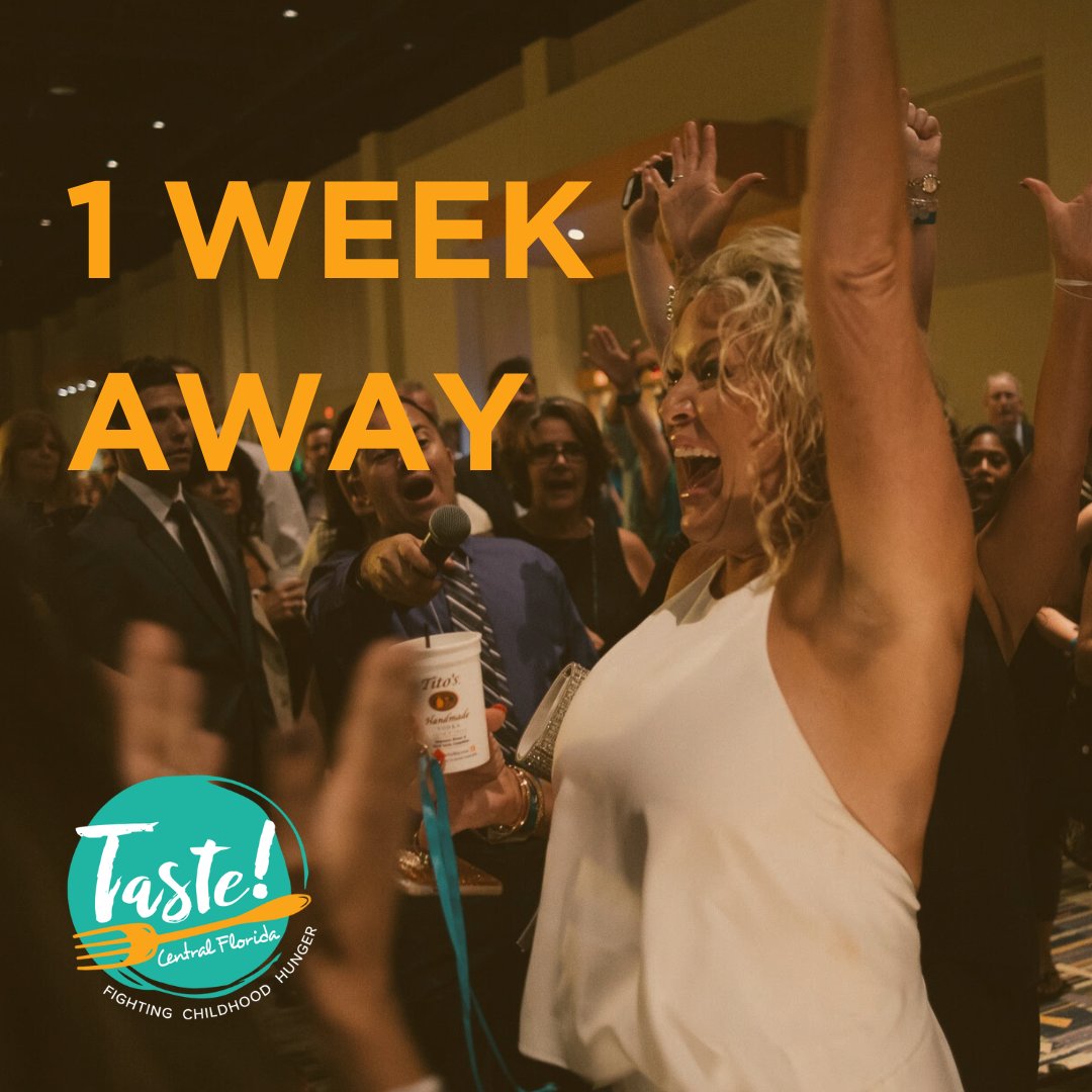 1 WEEK AWAY 🎉 The party with a purpose is almost here!

Taste! Central Florida is from 6pm - 10pm next Friday, August 18th.

Grab your tickets while you still can at tastecfl.org

#TasteCFL #TasteCentralFlorida