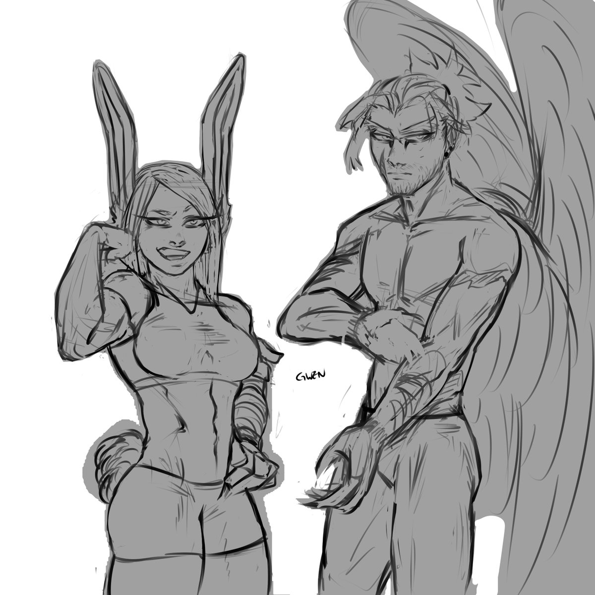 i give a rarepair sketch i had stored in my files months ago

MiruShin (Miruko x Shinyo Takami) 

Shinyo Takami OC (@/SleepwalkersKid )