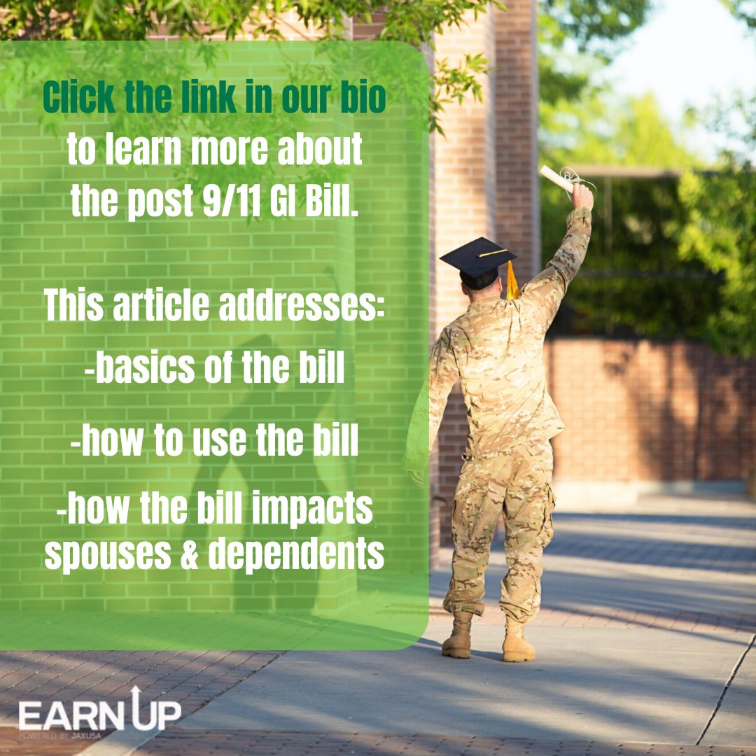 Earn_Up's tweet photo. We are hear to help military personnel as they transition out of active duty. There are so many resources to assist veterans, including the GI Bill. Click the link to read: https://t.co/wK71GtEnRY https://t.co/RfaQqbF9Db