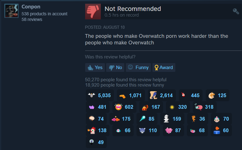 iLnotserP's tweet photo. this person has gotten 9,878,800 steam points from this one steam review of overwatch 2 https://t.co/UujuoW7mfS