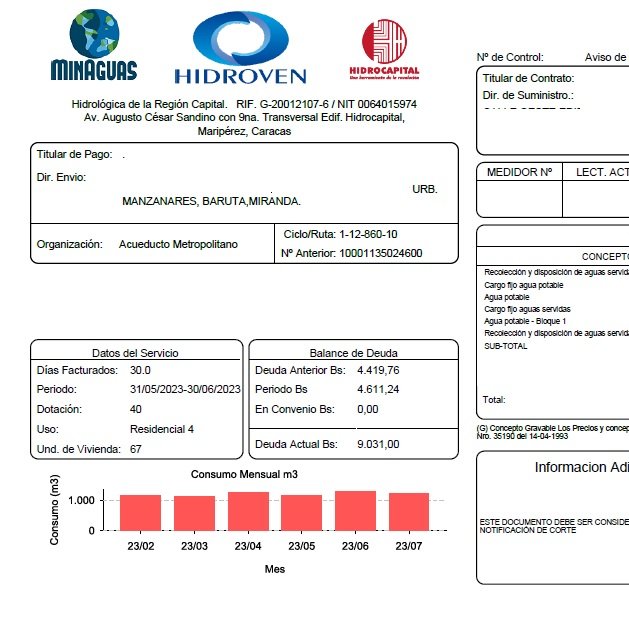 Además, las facturas que envía @hidrocapital2 a los los 47 edificios reciben solo 10 horas de agua,  1 día a la semana, es decir, 4 días al mes.