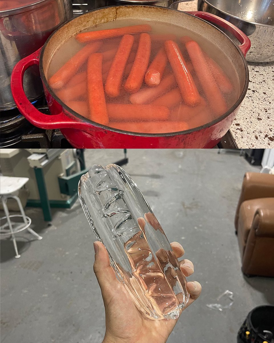 Making ice sculptures from frozen hotdog water