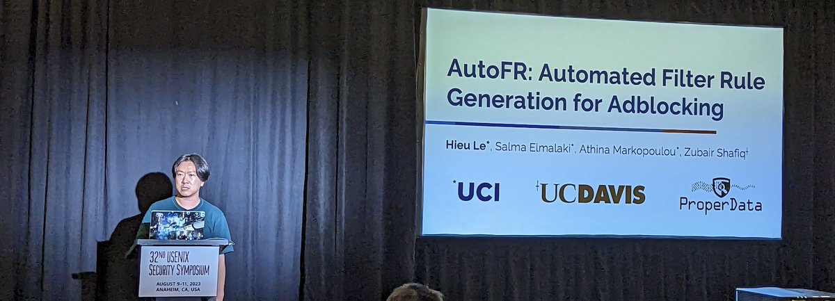Athina Markopoulou (@atmarkopoulou) on Twitter photo And proud of <a href="/levanhieu/">Hieu Le</a> and AutoFR (an RL framework to automate the generation of filter rules for adblocking) #usesec23. Joint work with <a href="/zubair_shafiq/">Zubair Shafiq</a> and <a href="/SalmaElmalaki/">Salma Elmalaki</a>. <a href="/USENIXSecurity/">USENIX Security</a> <a href="/proper_data/">ProperData Frontier</a> And proud of <a href="/levanhieu/">Hieu Le</a> and AutoFR (an RL framework to automate the generation of filter rules for adblocking) #usesec23. Joint work with <a href="/zubair_shafiq/">Zubair Shafiq</a> and <a href="/SalmaElmalaki/">Salma Elmalaki</a>. <a href="/USENIXSecurity/">USENIX Security</a> <a href="/proper_data/">ProperData Frontier</a>