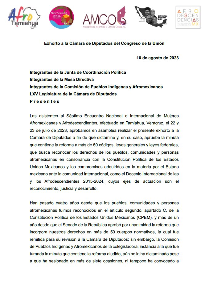afrodes_mx's tweet photo. Afromexican@s y aliad@s demandamos a @Mx_Diputados que apruebe la reforma a más de 50 ordenamientos federales, que reconoce los derechos de afromexican@s en consonancia con la CPEUM #MovimientoAfromexicano @rubenmoreiravdz @NachoMierV @JorgeRoHe @CarlosPuenteZAC @AlbertoAnayaGt https://t.co/LCiXDo4YIc