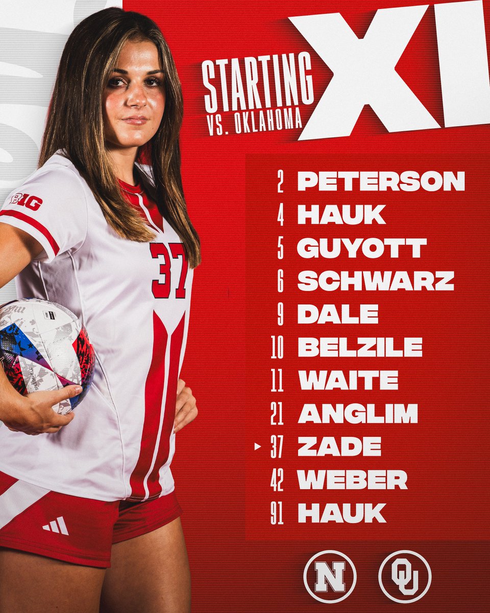 HuskerSoccer's tweet photo. Starting 11 vs. Oklahoma ⬇️ https://t.co/PPkC511SlK