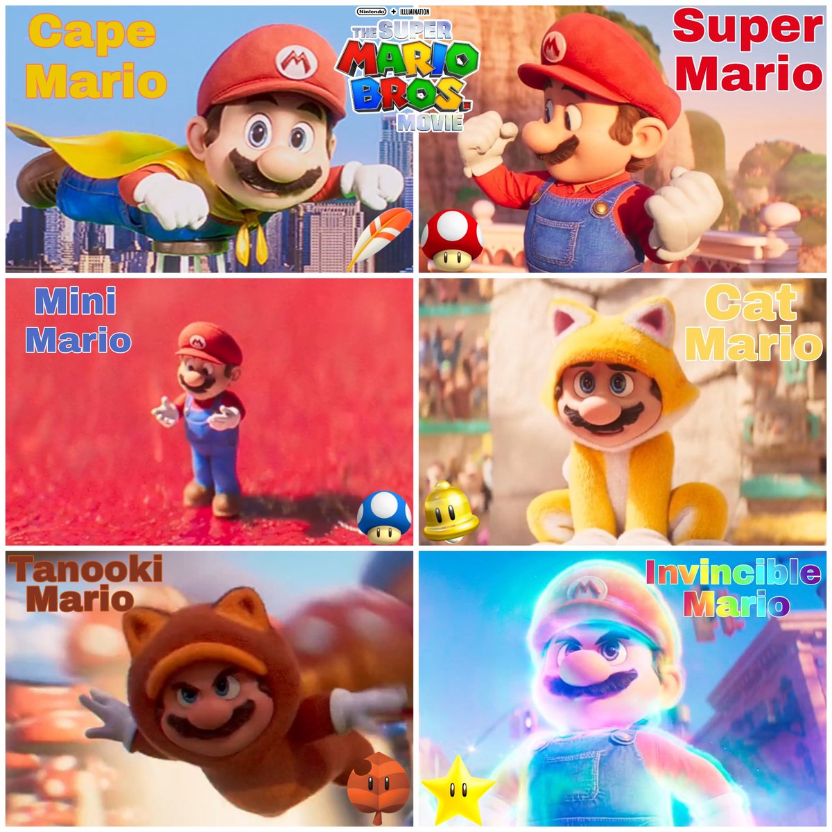 AcpLrp310's tweet photo. 🪶🍄🍄All of Mario’s Power Up 
Forms in the Mario Movie🔔🍁⭐️

#Mario #CapeMario #SuperMario #MiniMario #CatMario #TanookiMario #InvincibleMario #PowerUp #SuperMarioBrosMovie #Nintendo #illumination #Edit https://t.co/JwjqMnLril