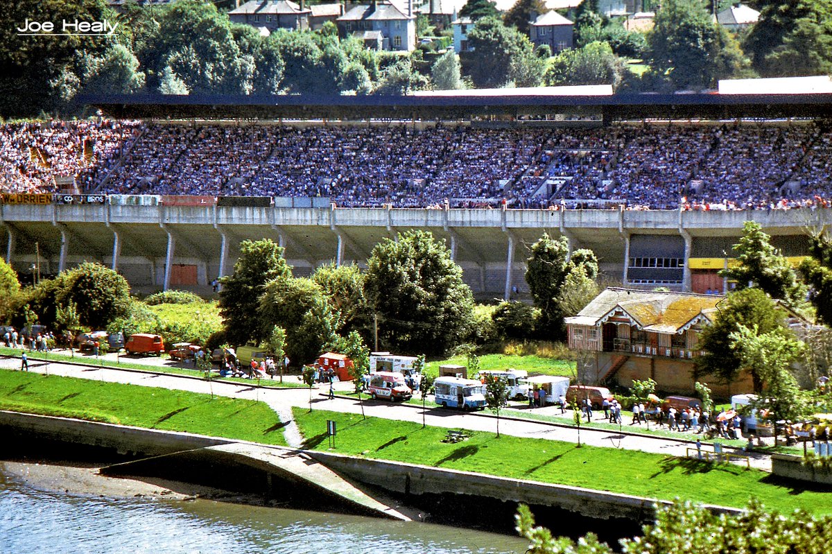 A fleet of street vendors line the Marina on the afternoon of the All-Ireland football semi-final between Cork and Dublin at Pairc Ui Chaoimh in 1983 #Ireland #Cork #GAA #gaelicfootball #rebelcounty