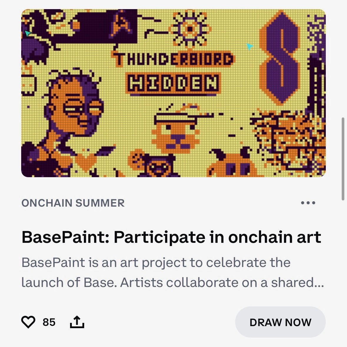 At 745p on a Friday in the <a href="/coinbase/">Coinbase 🛡️</a> slack:

"We are now going from idea to production in <5 mins for Onchain Summer in the Coinbase app

Today, we launched feed cards for Base dapps like <a href="/basepaint_xyz/">BasePaint</a> and words3.xyz in minutes — we're getting people onchain!"