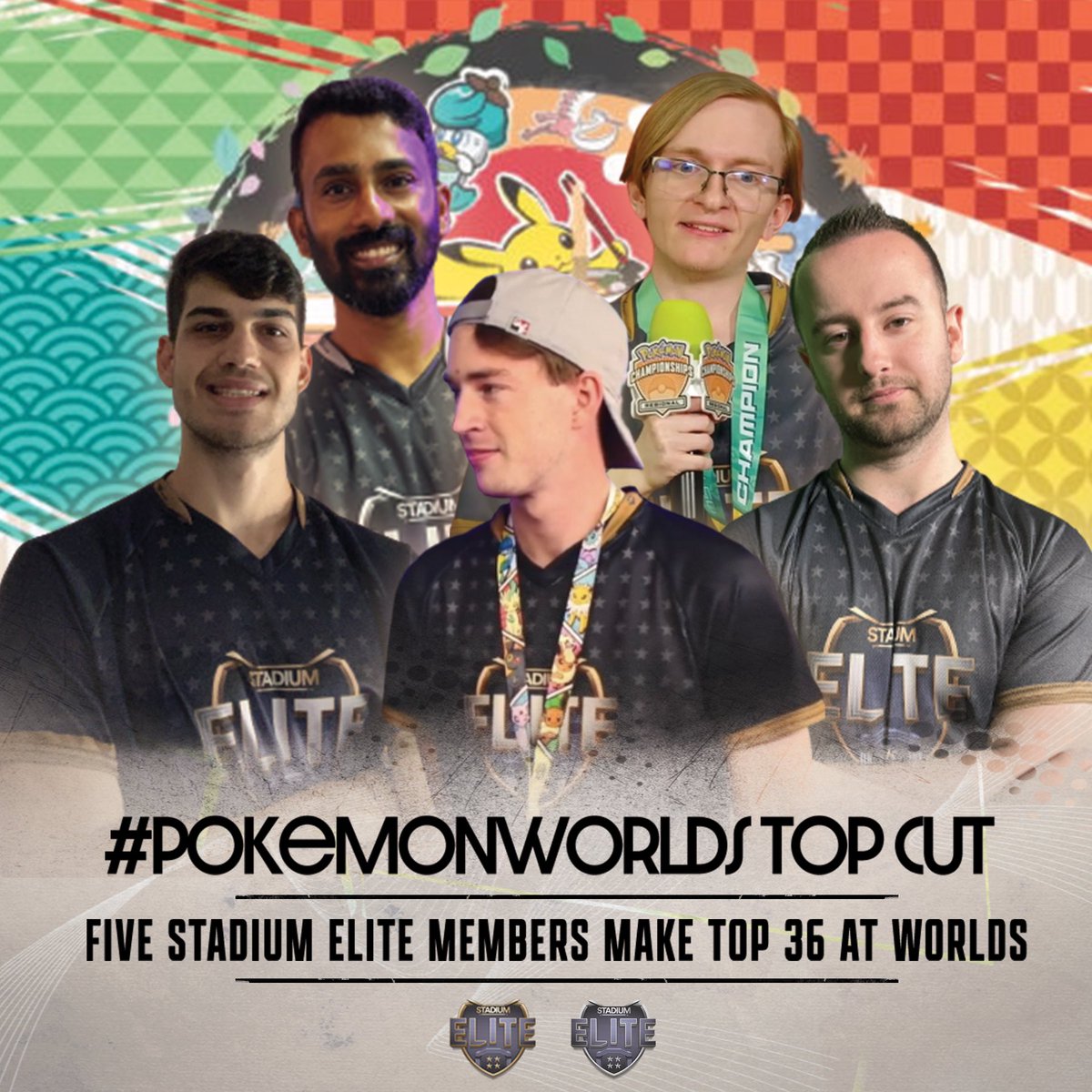 Five Stadium Elite members have made it to Top Cut at #PokemonWorlds!!!

<a href="/Scafo99/">Federico Scafidi - Scafo</a> 🇮🇹
<a href="/valiantvish_/">Vishal Naidu</a> 🇦🇺
<a href="/TheArrohh/">Arrohh</a> 🇺🇸
<a href="/ItsAXN/">AXN</a> 🇺🇸
<a href="/InadequancePOGO/">Inadequance (Martijn)</a> 🇳🇱

Congratulations to all of our members, let’s take home the crown!!!

#PlayPokemon #WCS2023