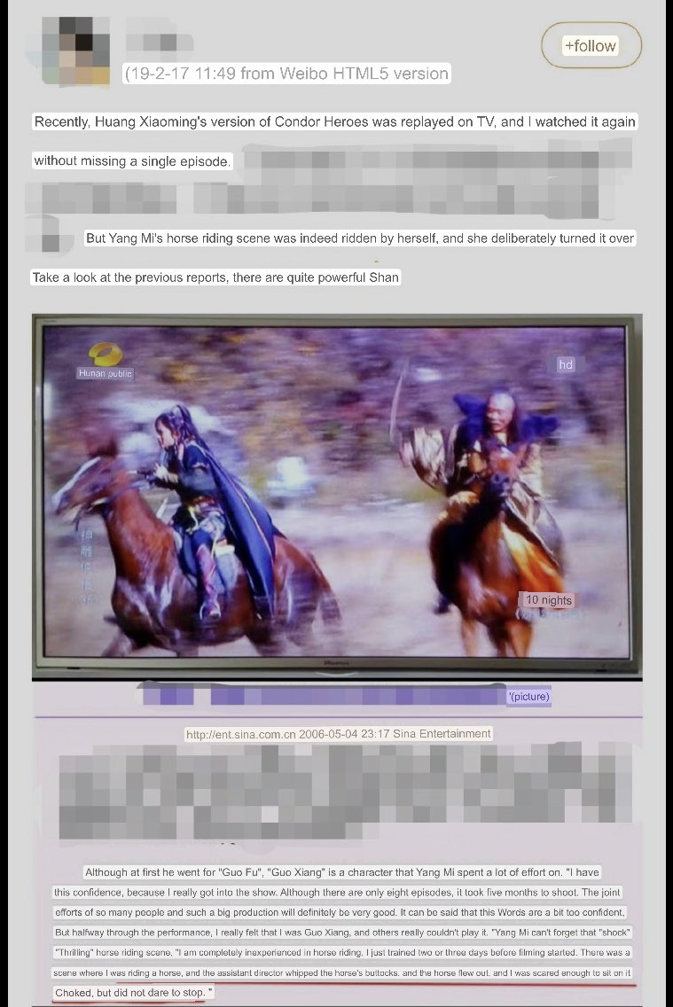 Queenbee_fox's tweet photo. A real master, riding a horse can be everyday, such as #YangMi. #DivasHitTheRoad4 

Every scene of #YangMi's horse riding scene was indeed ridden by herself, and she deliberately turned it over

It was filming Guo Xiang, #TheCondorHeroes, 
#YangMi had a training session two or three days before the shooting of the horse-riding drama. 

After the shooting, the assistant director also scared her badly with a whip 
They are all real people, and Yang Mi and Guo Xiang ride horses very quietly