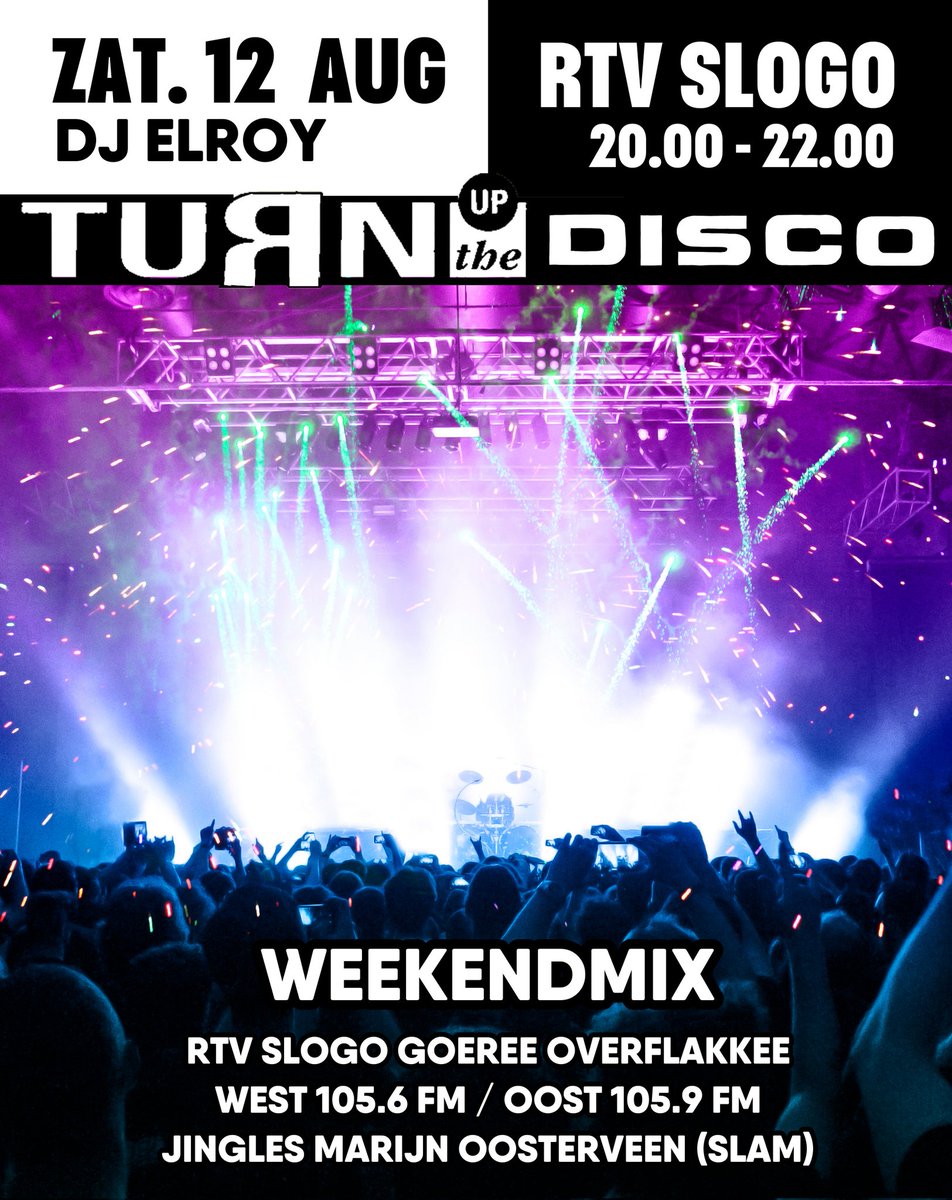 RTV Slogo Weekendmix Zat.12 aug. van 20.00 tot 22.00 met een disco/90's mix om 21.00 @bridgie433