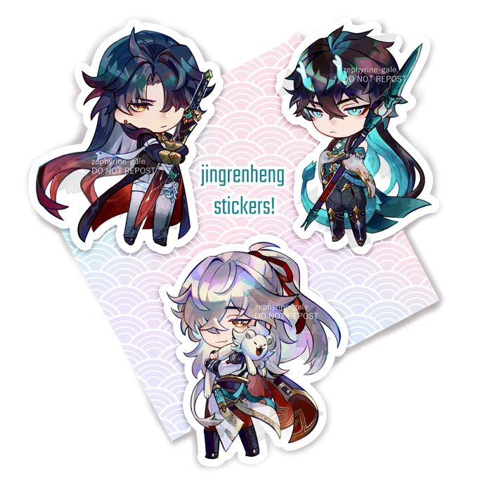 mini blade, dan heng, and jing yuan stickers I'll have for anime magic! (hopefully) they'll be a freebie if you make a purchase at my booth