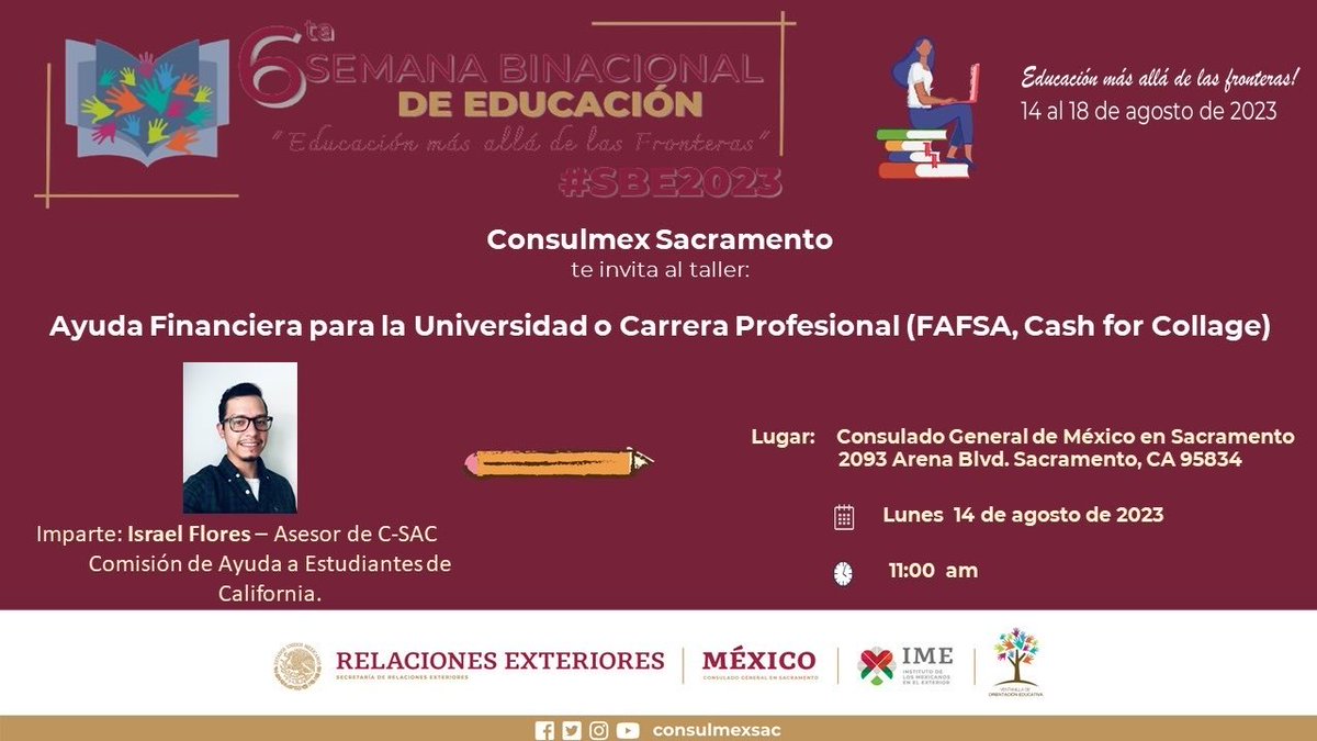 Lferrersilva's tweet photo. En la #SBE2023 @ConsulmexSac y #HighlandsComCharterSchool te orientarán sobre recursos para el examen de ciudadanía, graduarte en inglés como segunda lengua (ESL), computación y GED. Ven este lunes 14ago2023 a las 9.30 a @ConsulmexSac. Habrá increíbles sorpresas! #IME_SRE https://t.co/GCzs9qlWA8