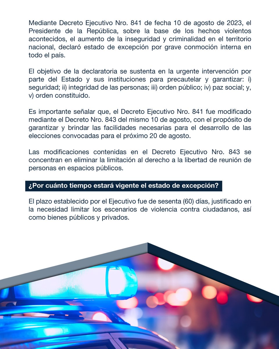 LexvalorEcuador's tweet photo. 📣📣El 10 de agosto de 2023 el Presidente de la República decretó estado de excepción en todo el territorio nacional. 

Entérate de los detalles en nuestro infolex del día de hoy.👇 https://t.co/dJwtJ3z9AA