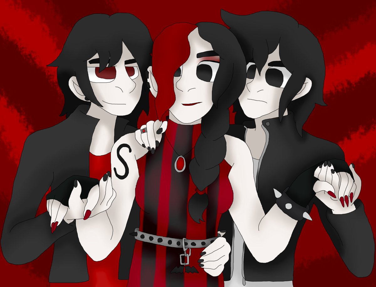 RJDraws's tweet photo. 🐍 Bound by Blood 🩸

Just know that this one took me TWO WHOLE DAYS but I think it came out relatively alright~ Don't think I've EVER drawn these three in the same piece before so that's a feat in of itself! Not to mention NEW OUTFITS anyway happy Friday, y'all! ♦️ #ocart #myocs https://t.co/kXX0axj2rf