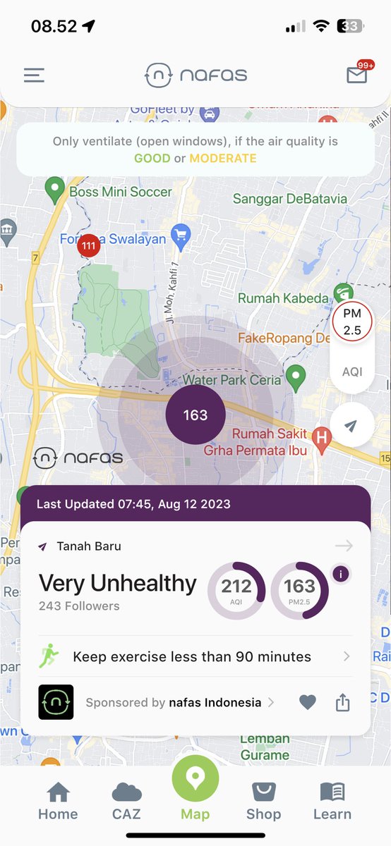 piotrj's tweet photo. 🚩ITU 🚩BUKAN 🚩KABUT 

Pagi ini SELURUH JAKARTA TIDAK SEHAT

Guideline paparanPM2.5  tahunan WHO itu 5 ug/m3. Di Jakarta rata2 hampir 20x di atas 😭😭

Coba kita lihat 

Parung Panjang - 33x di atas WHO
Tanah Baru - 32x di atas WHO
Serpong - 25x di atas WHO

Data dari @nafasidn https://t.co/qwiNGkmUSj