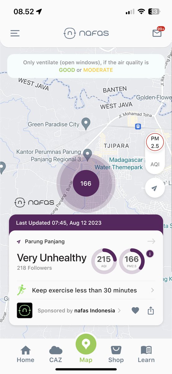piotrj's tweet photo. 🚩ITU 🚩BUKAN 🚩KABUT 

Pagi ini SELURUH JAKARTA TIDAK SEHAT

Guideline paparanPM2.5  tahunan WHO itu 5 ug/m3. Di Jakarta rata2 hampir 20x di atas 😭😭

Coba kita lihat 

Parung Panjang - 33x di atas WHO
Tanah Baru - 32x di atas WHO
Serpong - 25x di atas WHO

Data dari @nafasidn https://t.co/qwiNGkmUSj