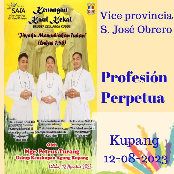 Hoy hacen su Profesión Perpetua estos 3 Hermanos de la Vice Provincia de San José Obrero. Que el H. Gabriel acompañe su camino del SÍ de cada día. #brothersforever