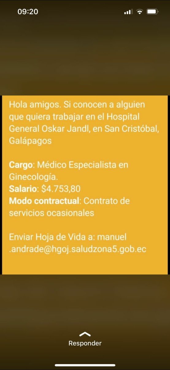 RaulAC7481's tweet photo. Oferta laboral.- Hospital General Oskar Jandi (MSP) ubicado en San Cristobal (Galápagos) requiere de médico ginecólogo https://t.co/ob10ExjJ80