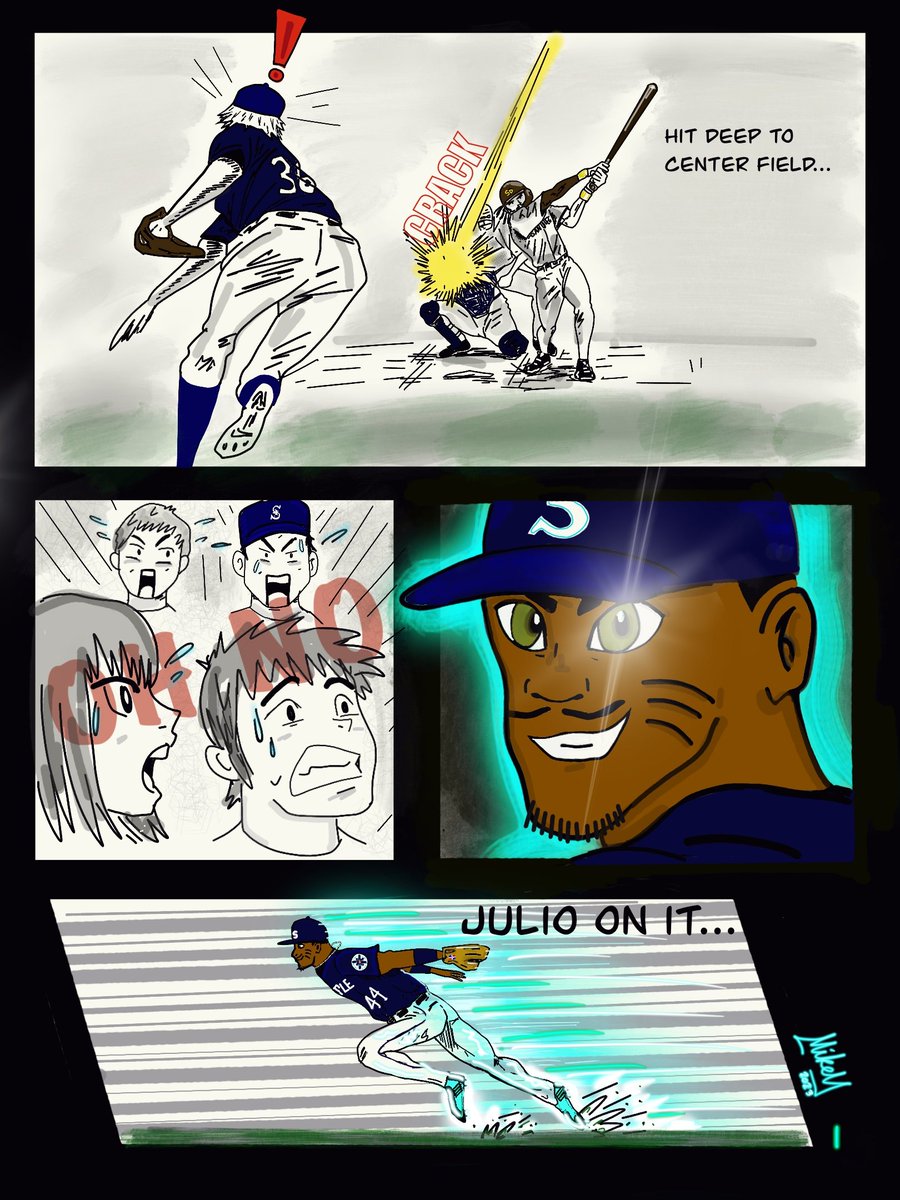 TheMariNERD's tweet photo. A little #manga style depiction of @JRODshow44's HR robbery a few nights ago (inspired by #JuliOs cereal) 🙅🏿♂️
Hope you enjoy! Please share, like and comment if you do! Let's make sure #JRodShow sees it too! 👀
#SeaUsRise #Mariners #NoFlyZone https://t.co/mCdTyXJrki