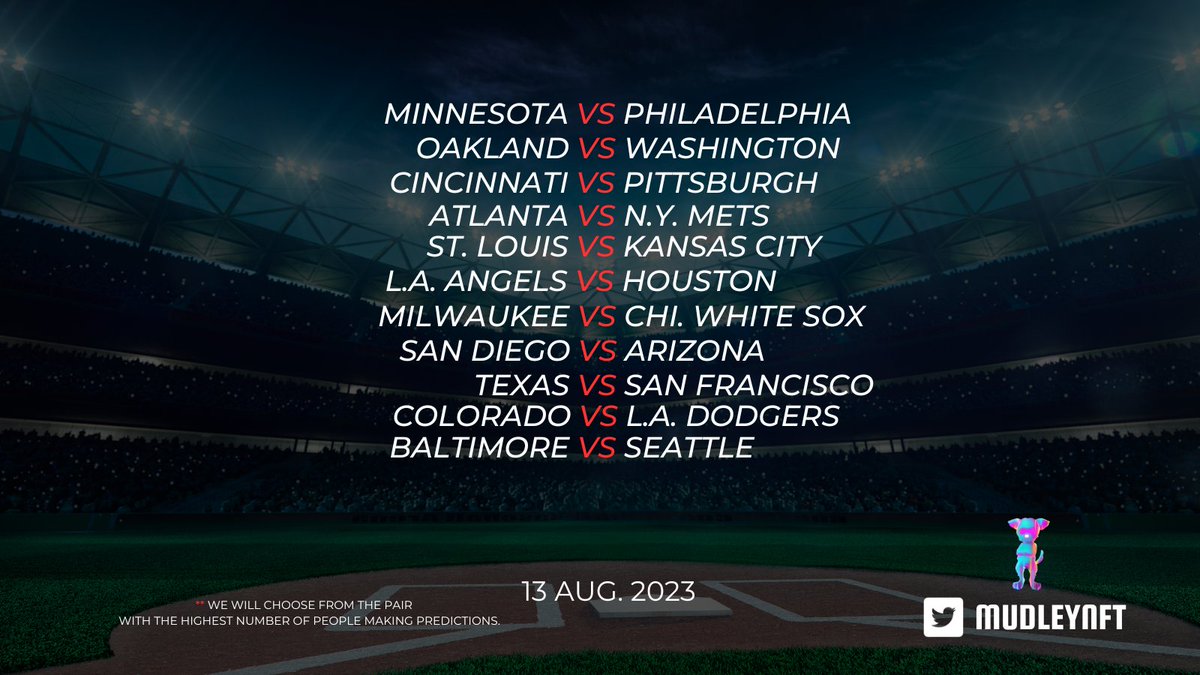 MudleyNFT's tweet photo. 📢MudleyNFT daily prediction is now open!! 
- RT and comment your prediction include #mudleydaily in your comment before 12 AUG 2023 11.59 AM(UTC+7) and wait for the good news. 

📌This event is restricted to MudleyNFT owners only. #mudleynft #BaseBall https://t.co/s9UpG5XFcw