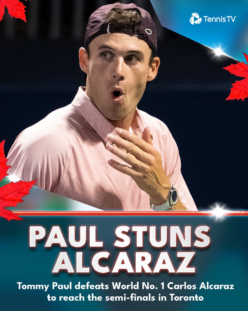 TennisTV's tweet photo. Tommy's Time! ⏰

Tommy Paul defeats Alcaraz 6-3 4-6 6-3 to advance into a first ATP Masters 1000 semi-final of 2023

#NBO23 https://t.co/B1f4oUf3cM