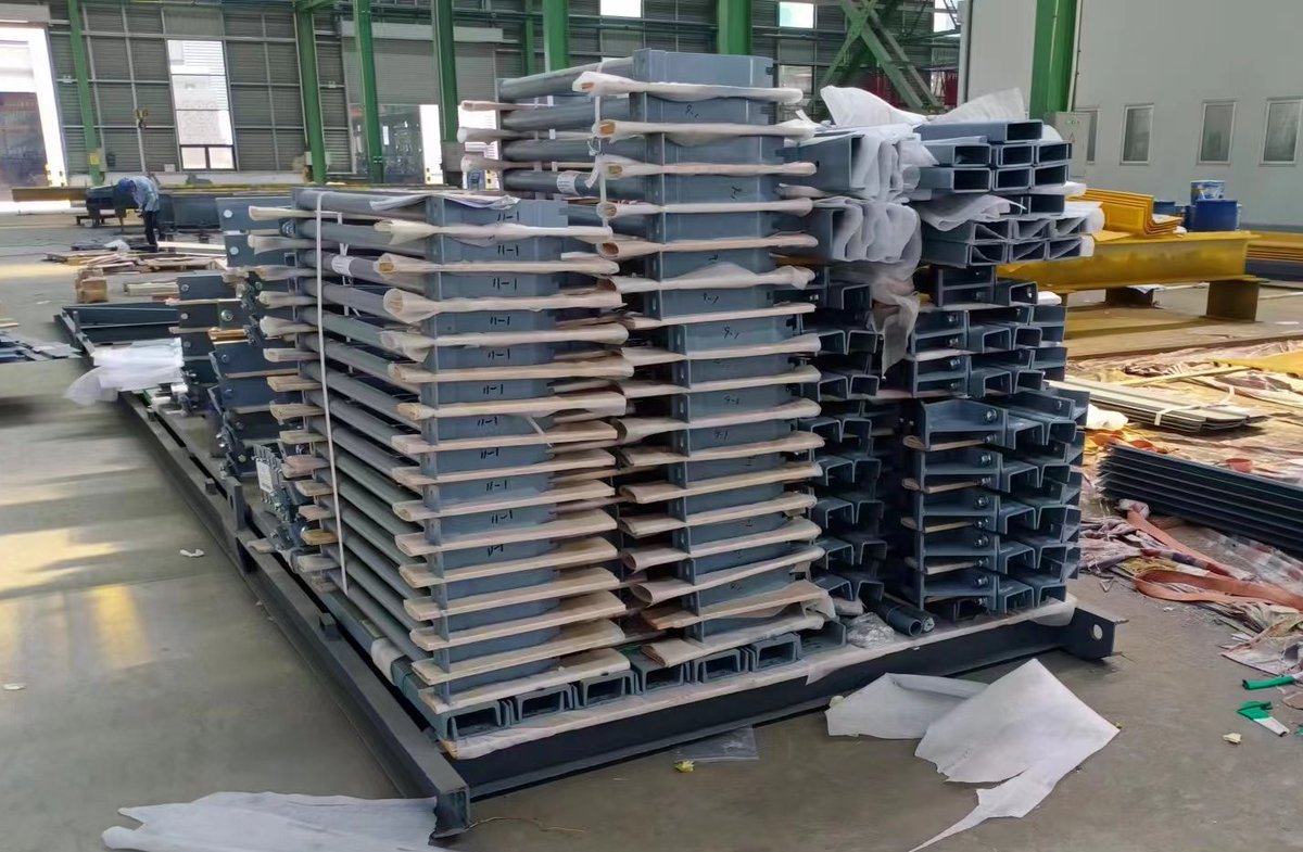 Hundreds of thousands of structural steel components of belt conveyor ready for ship