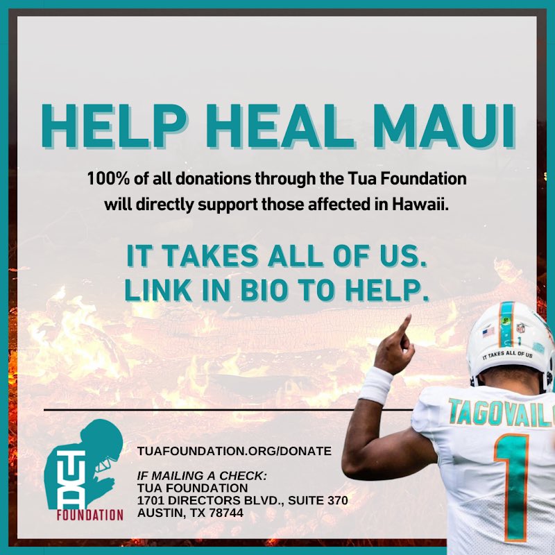 In the wake of the Maui wildfires, our community needs us more than ever. Stand with <a href="/Tua/">Tua. T 🇦🇸</a> in showing that the Aloha spirit is unbreakable. 

100% of all donations will go directly support to those affected in Hawaii. Alofa atu

#MauiWildfires

DONATE: justgiving.com/page/TuaforHaw…